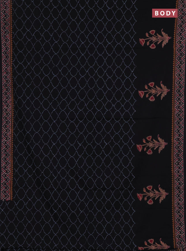Cotton block printed saree black with allover prints and printed border