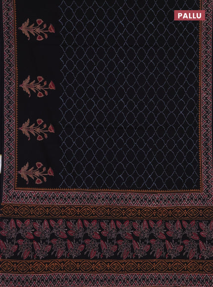 Cotton block printed saree black with allover prints and printed border