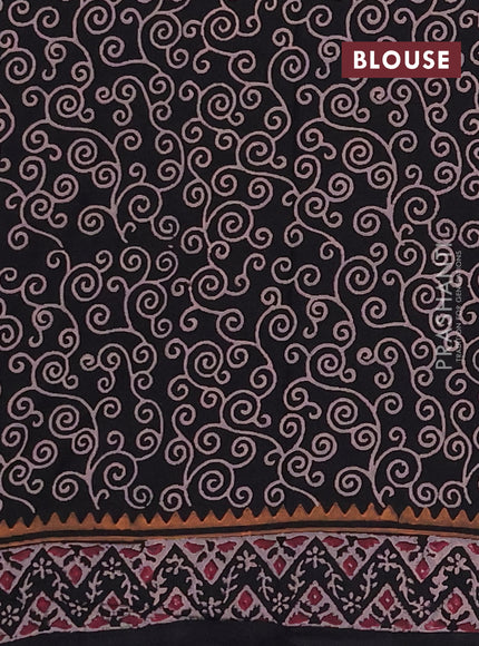 Cotton block printed saree black with allover prints and printed border