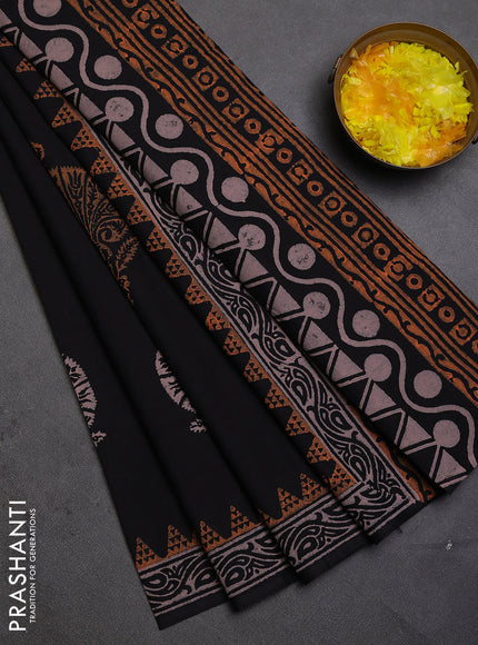 Cotton block printed saree black with butta prints and printed border