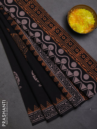 Cotton block printed saree black with butta prints and printed border