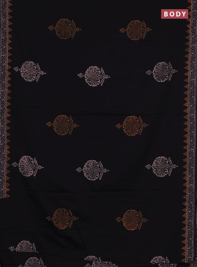 Cotton block printed saree black with butta prints and printed border