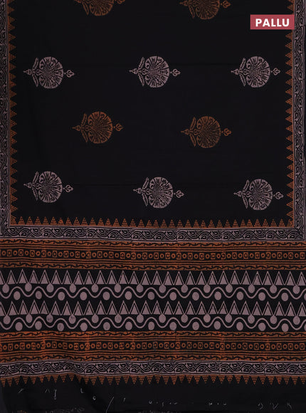 Cotton block printed saree black with butta prints and printed border