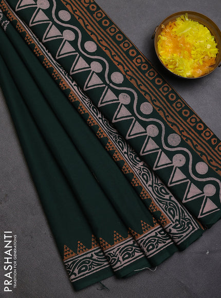 Cotton block printed saree bottle green with butta prints and printed border