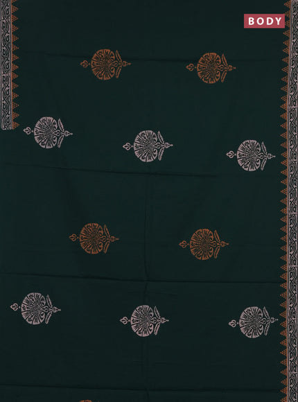 Cotton block printed saree bottle green with butta prints and printed border