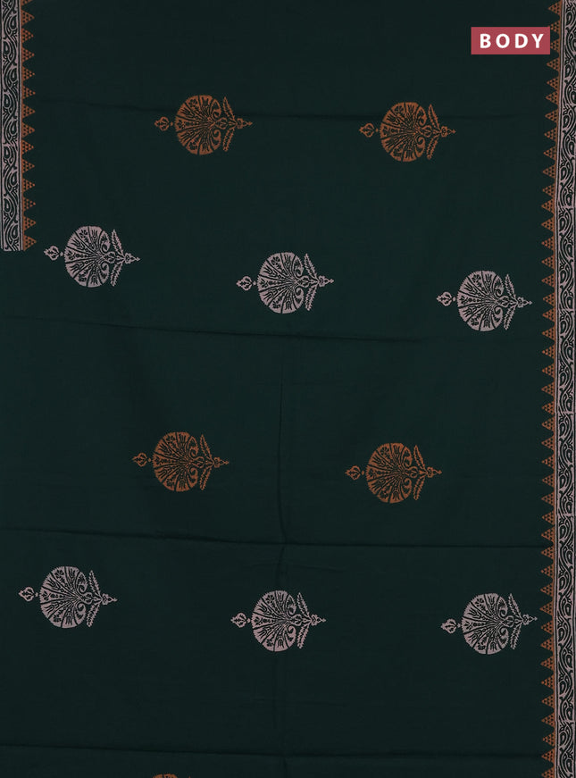 Cotton block printed saree bottle green with butta prints and printed border