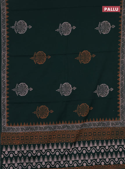 Cotton block printed saree bottle green with butta prints and printed border