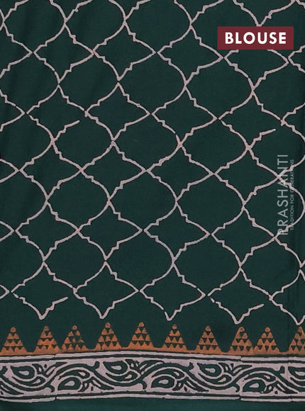 Cotton block printed saree bottle green with butta prints and printed border