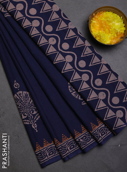 Cotton block printed saree navy blue with butta prints and printed border
