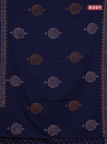 Cotton block printed saree navy blue with butta prints and printed border