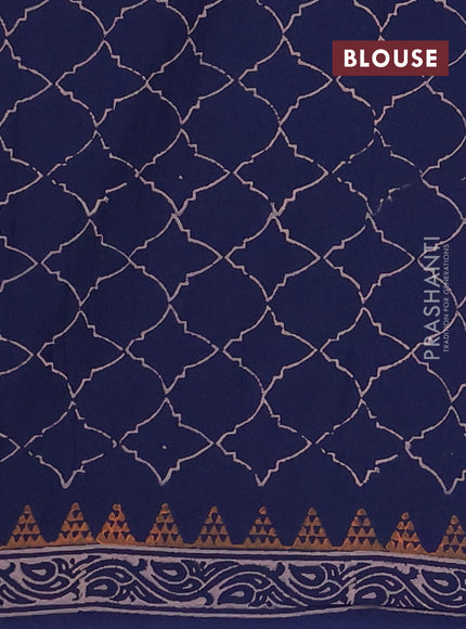 Cotton block printed saree navy blue with butta prints and printed border