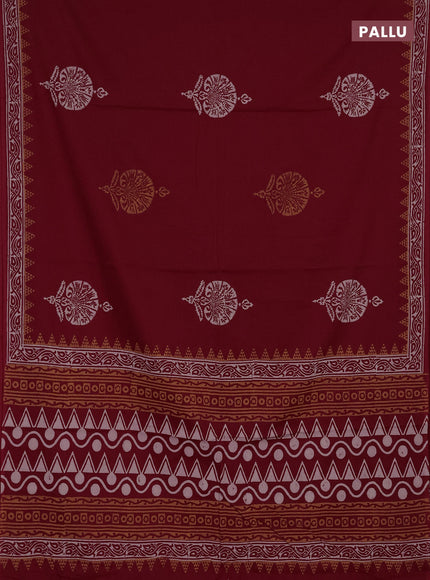 Cotton block printed saree maroon with butta prints and printed border