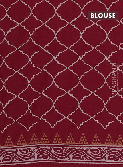 Cotton block printed saree maroon with butta prints and printed border