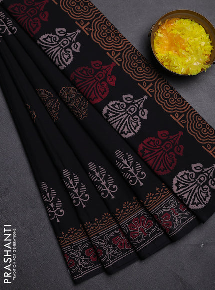 Cotton block printed saree black with butta prints and printed border