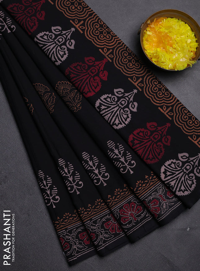 Cotton block printed saree black with butta prints and printed border