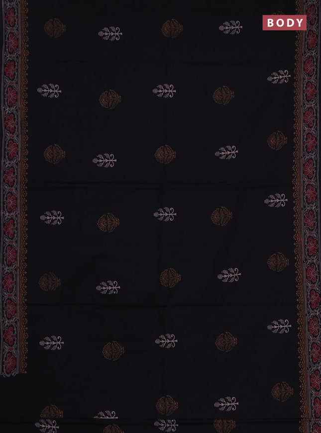 Cotton block printed saree black with butta prints and printed border