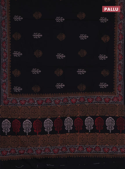 Cotton block printed saree black with butta prints and printed border