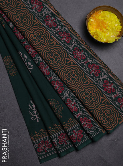Cotton block printed saree green with butta prints and printed border