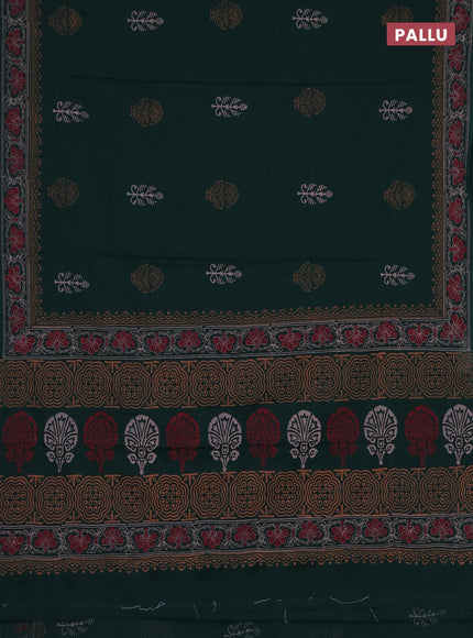 Cotton block printed saree green with butta prints and printed border