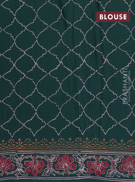 Cotton block printed saree green with butta prints and printed border