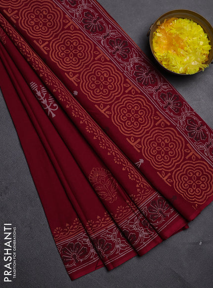 Cotton block printed saree maroon with butta prints and printed border