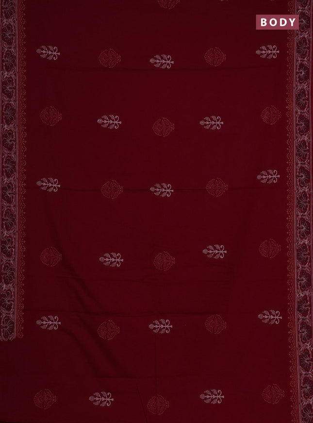 Cotton block printed saree maroon with butta prints and printed border