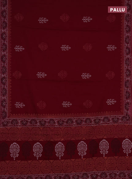 Cotton block printed saree maroon with butta prints and printed border