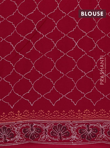 Cotton block printed saree maroon with butta prints and printed border