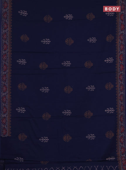 Cotton block printed saree navy blue with butta prints and printed border