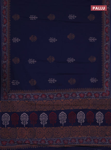 Cotton block printed saree navy blue with butta prints and printed border
