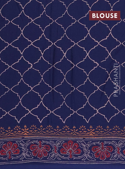 Cotton block printed saree navy blue with butta prints and printed border