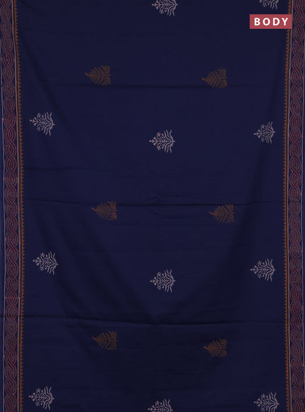 Cotton block printed saree navy blue with butta prints and printed border