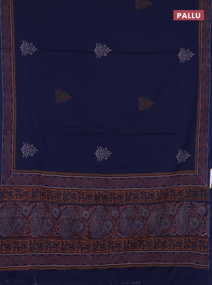 Cotton block printed saree navy blue with butta prints and printed border