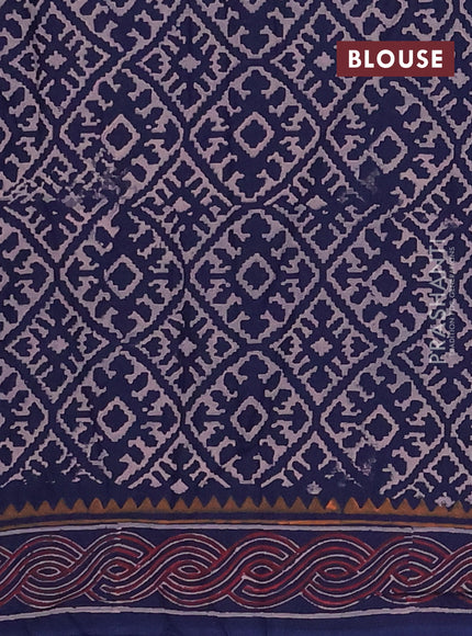 Cotton block printed saree navy blue with butta prints and printed border