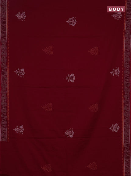 Cotton block printed saree maroon with butta prints and printed border