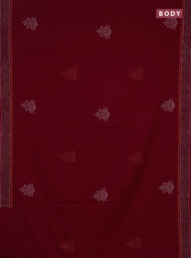 Cotton block printed saree maroon with butta prints and printed border