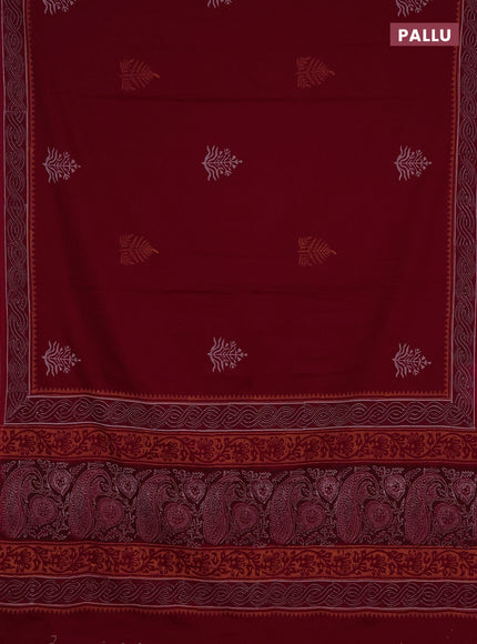 Cotton block printed saree maroon with butta prints and printed border