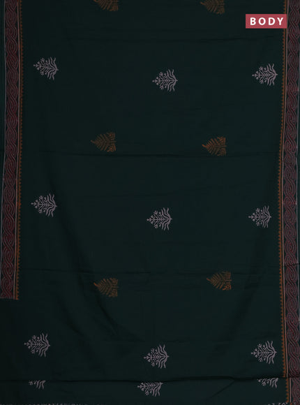 Cotton block printed saree bottle green with butta prints and printed border