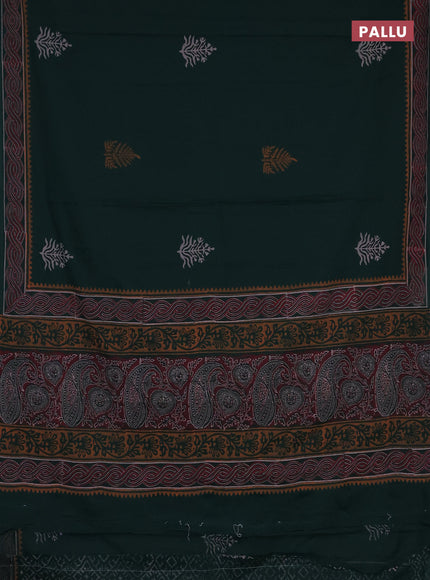 Cotton block printed saree bottle green with butta prints and printed border