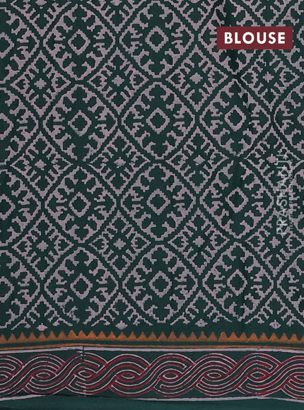 Cotton block printed saree bottle green with butta prints and printed border