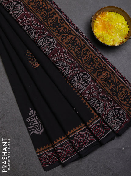 Cotton block printed saree black with butta prints and printed border