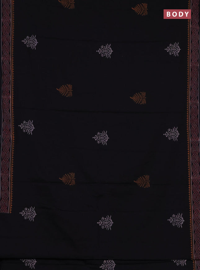 Cotton block printed saree black with butta prints and printed border