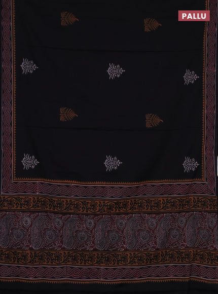 Cotton block printed saree black with butta prints and printed border
