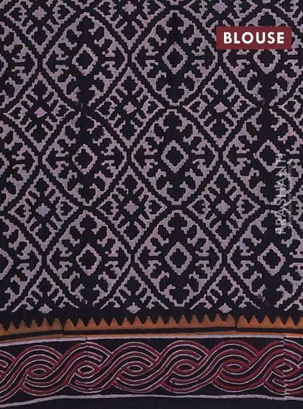 Cotton block printed saree black with butta prints and printed border