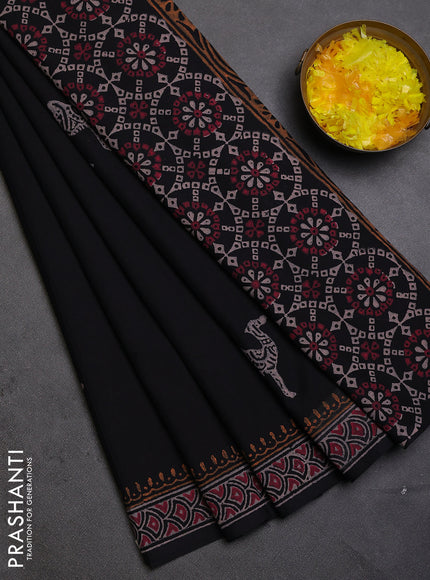 Cotton block printed saree black with butta prints and printed border