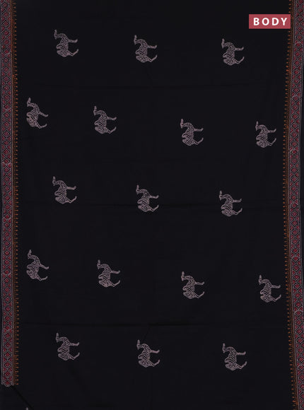 Cotton block printed saree black with butta prints and printed border