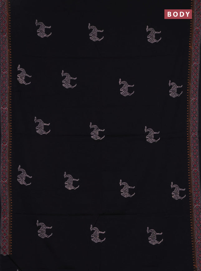 Cotton block printed saree black with butta prints and printed border