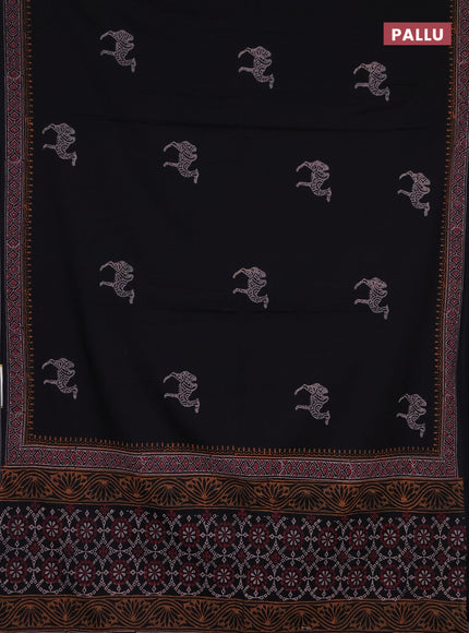 Cotton block printed saree black with butta prints and printed border