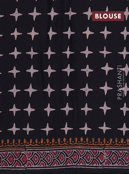 Cotton block printed saree black with butta prints and printed border