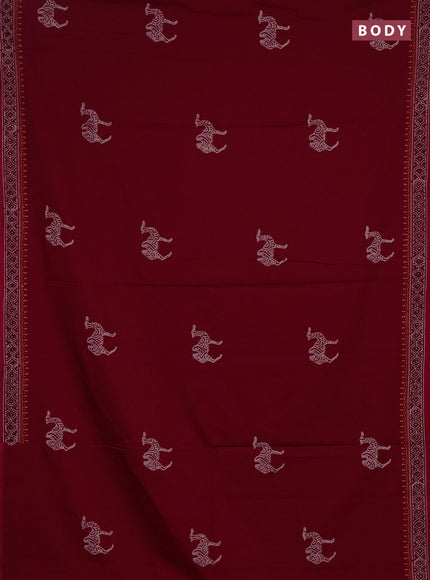 Cotton block printed saree maroon with butta prints and printed border